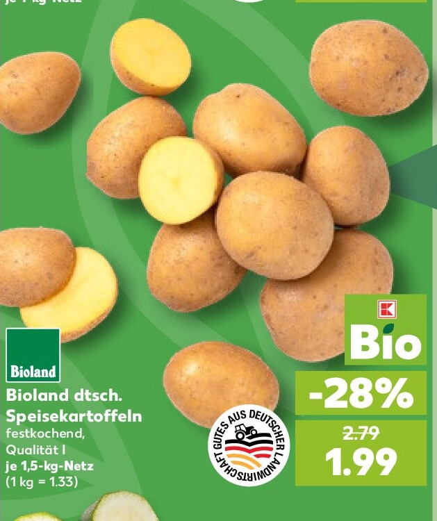Bioland dtsch. Speisekartoffeln festkochend, Qualität I, je 1,5-kg-Netz