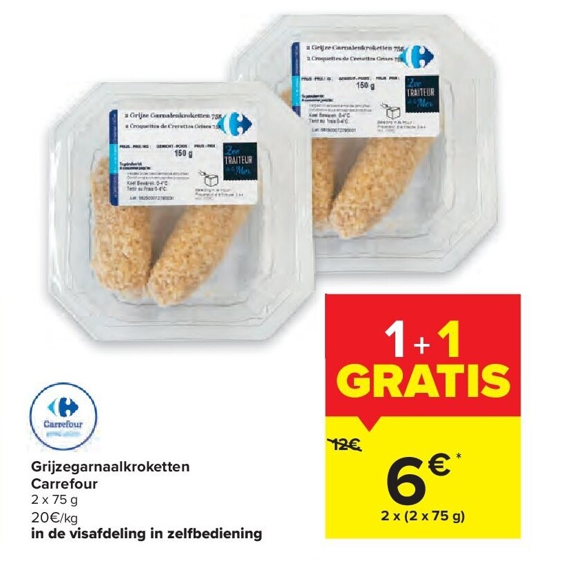Grijzegarnaalkroketten Carrefour 2 x 75 g