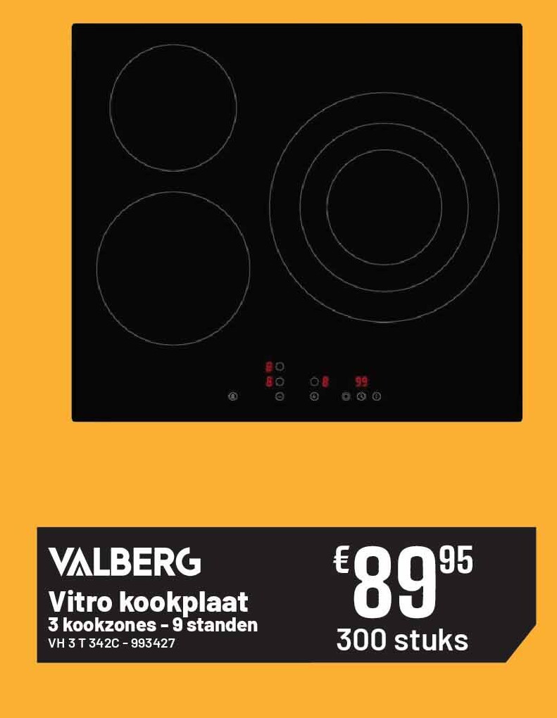Vitro kookplaat 3 kookzones - 9 standen VH 3 T 342C