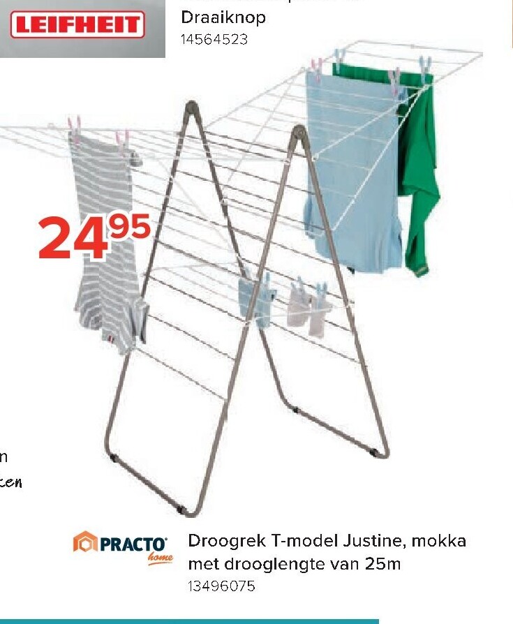 Droogrek T-model Justine, mokka met drooglengte van 25m