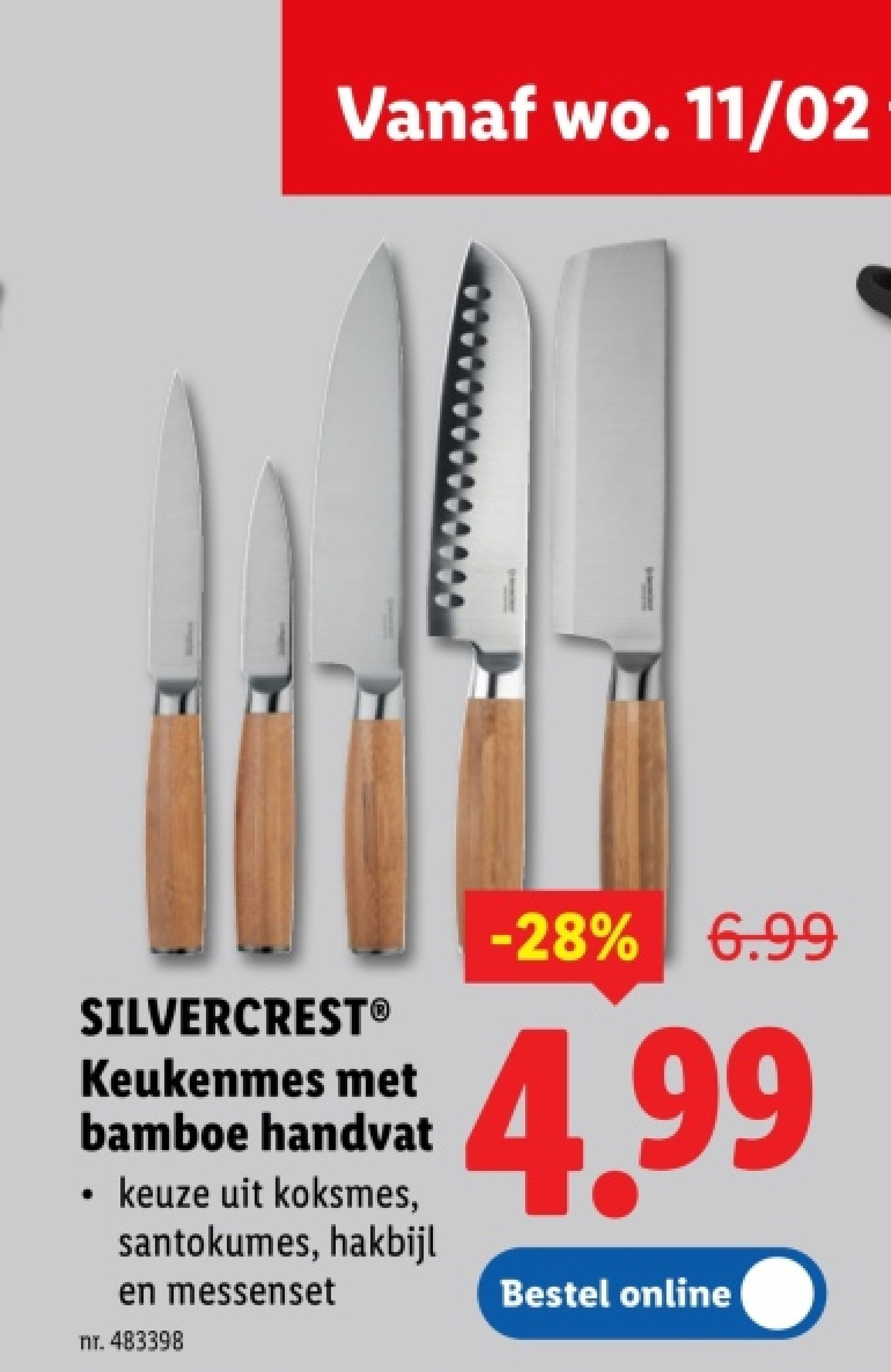 Keukenmes met bamboe handvat