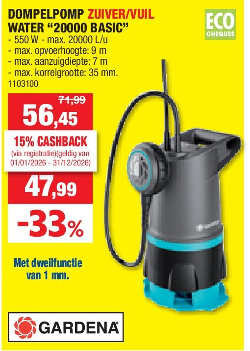 DOMPELPOMP ZUIVER/VUIL WATER “20000 BASIC”