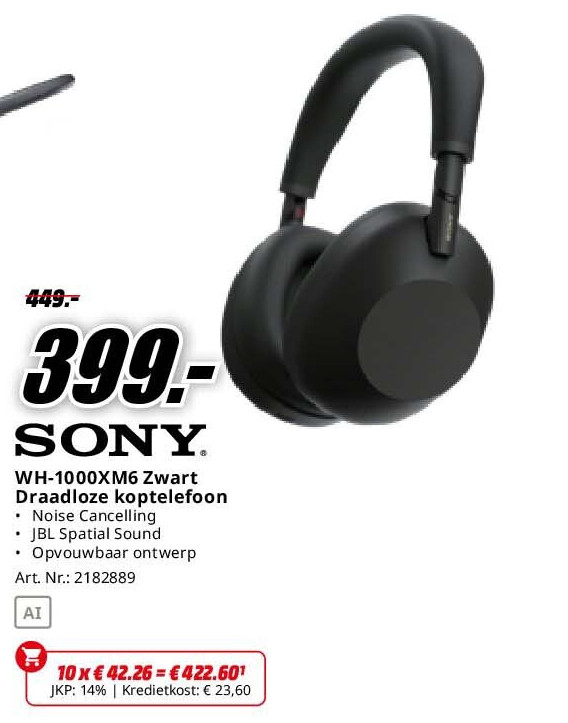 Sony WH-1000XM6 Zwart Draadloze koptelefoon