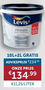 LEVIS MUUR & PLAFOND PRIMER 10L+2L GRATIS