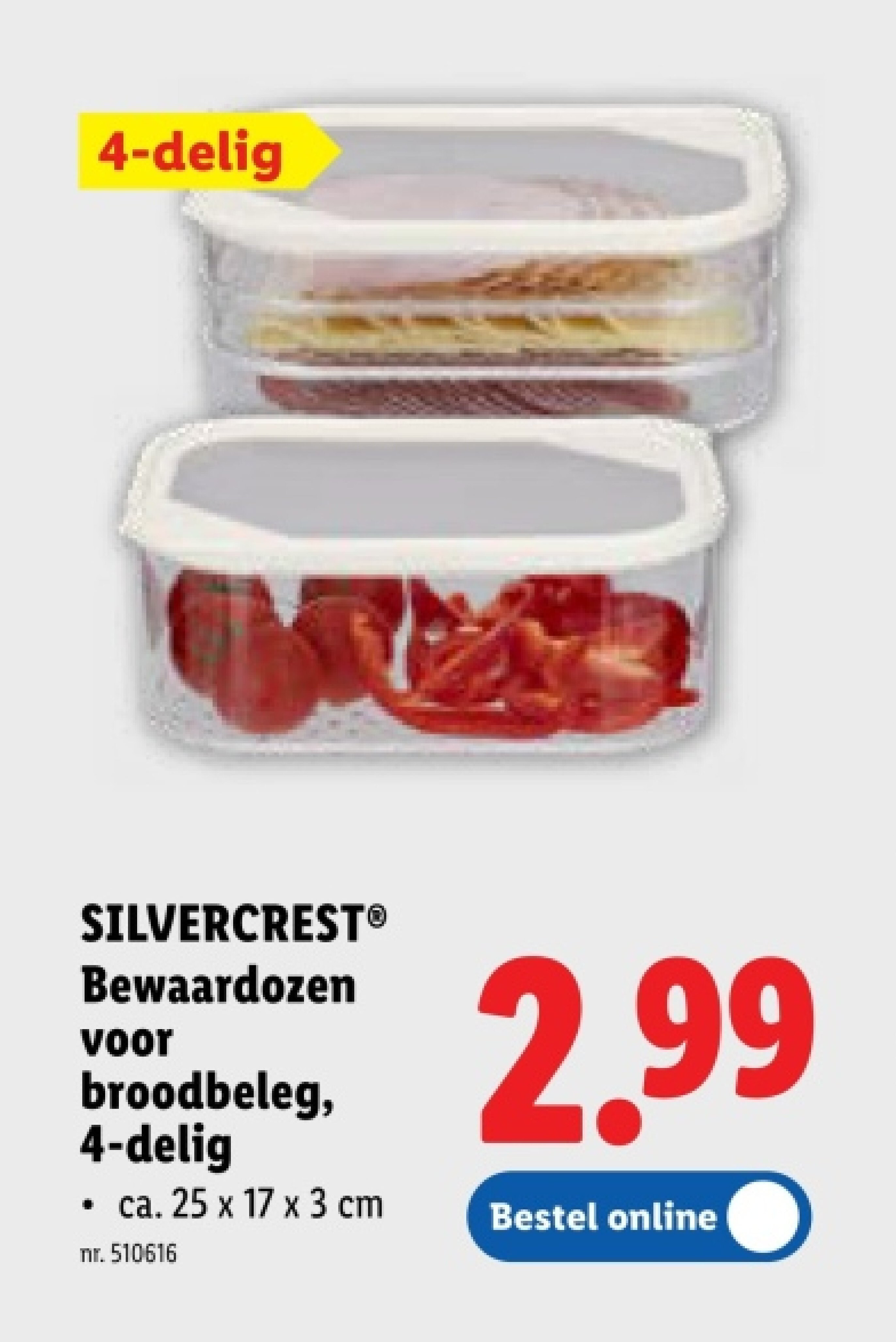 Bewaardozen voor broodbeleg, 4-delig