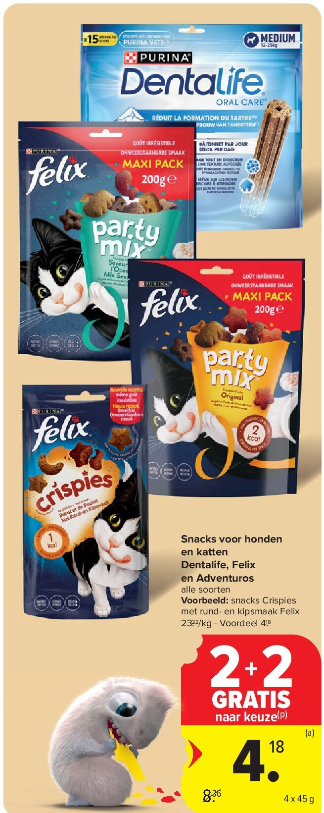 Snacks voor honden en katten Dentalife, Felix en Adventuros