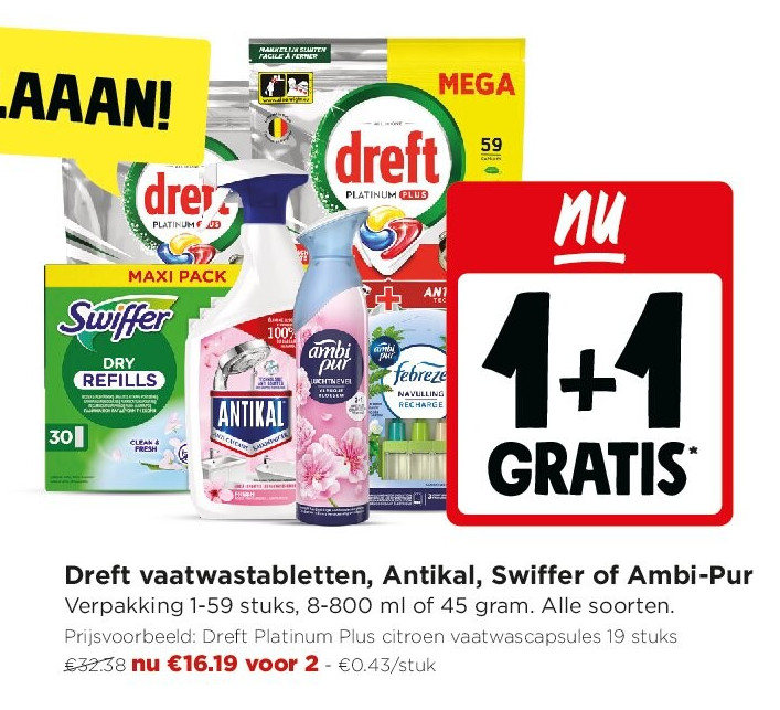 Dreft vaatwastabletten, Antikal, Swiffer of Ambi-Pur