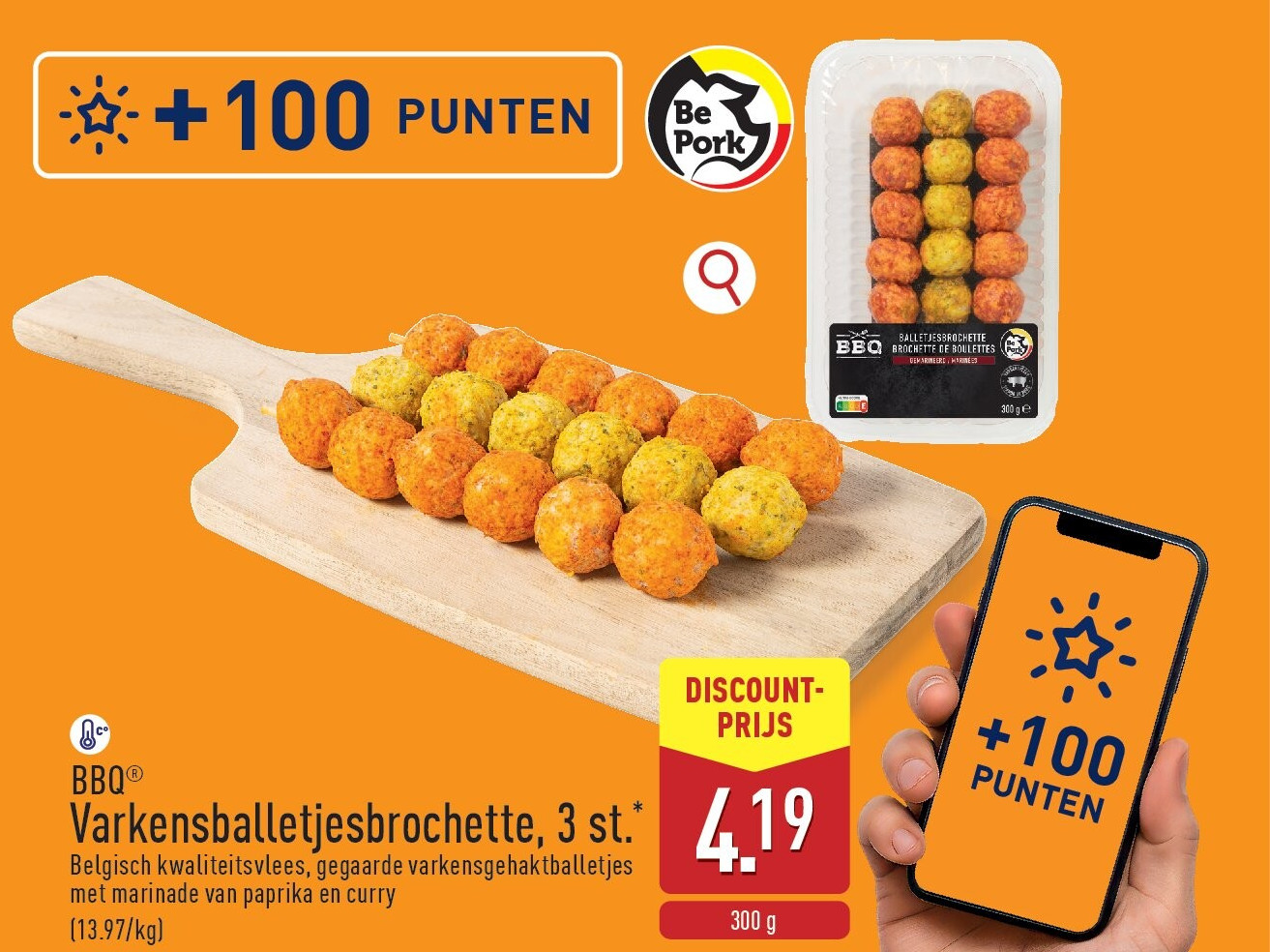 Varkensballetjesbrochette, 3st.