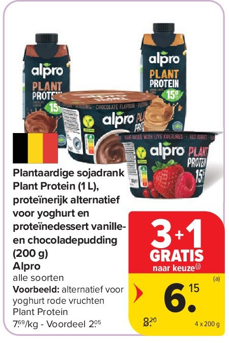 Plantaardige sojadrank Plant Protein (1 L), proteïnerijk alternatief voor yoghurt en proteïnedessert vanilleen chocoladepudding (200 g) Alpro