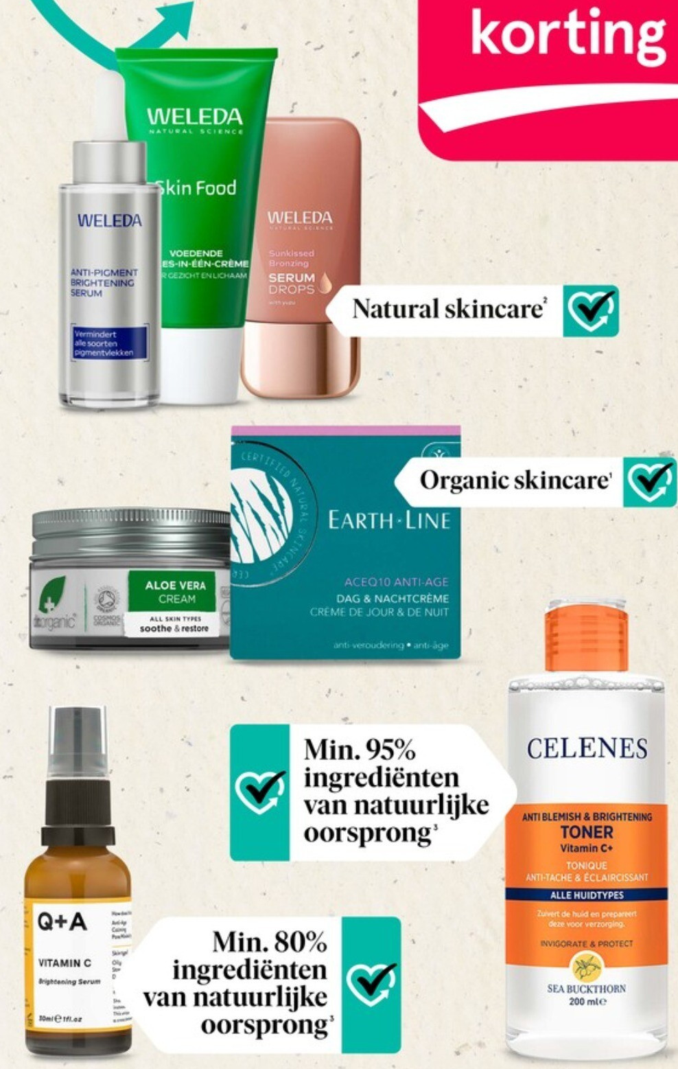 WELEDA, Q+A, Dr. Organic, Earth Line, Celenes en Happy Earth gezichts- en bodyverzorging