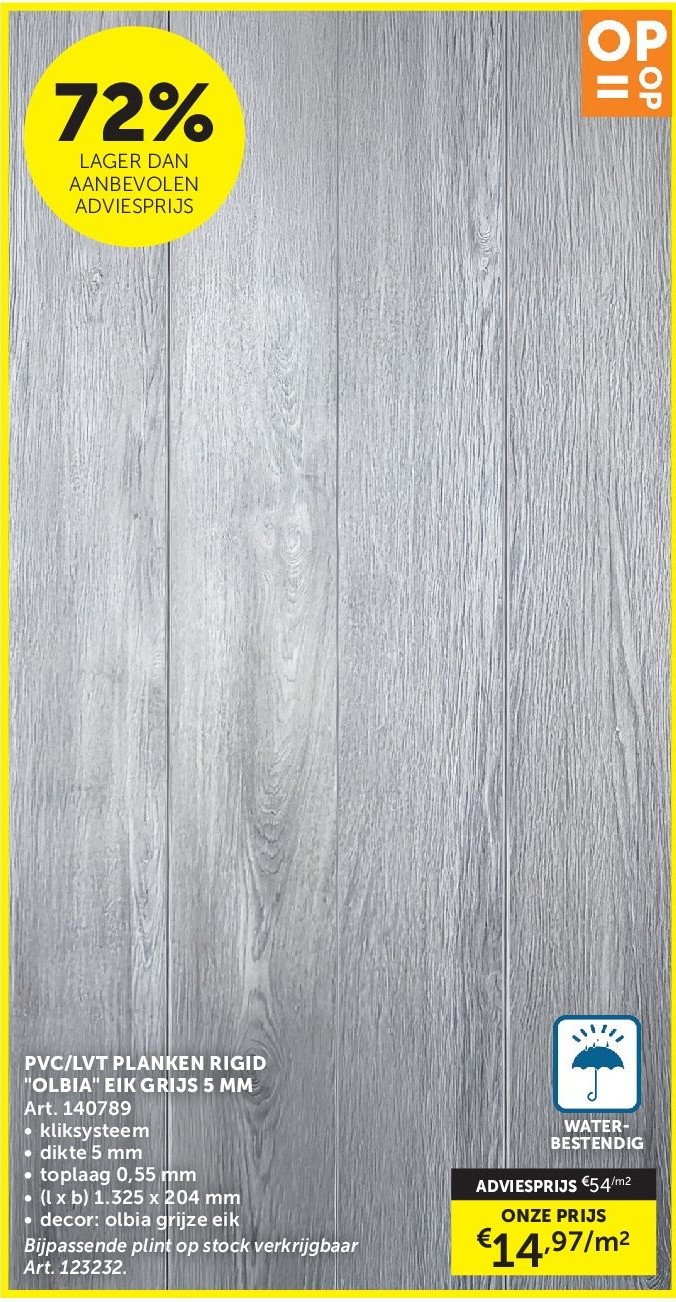 PVC/LVT PLANKEN RIGID "OLBIA" EIK GRIJS 5 MM
