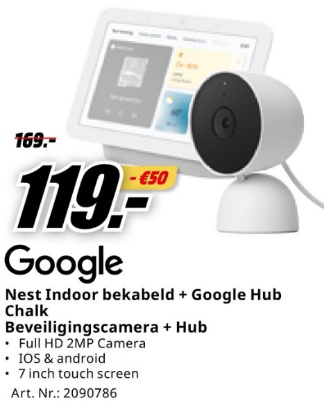 Nest Indoor bekabeld + Google Hub Chalk