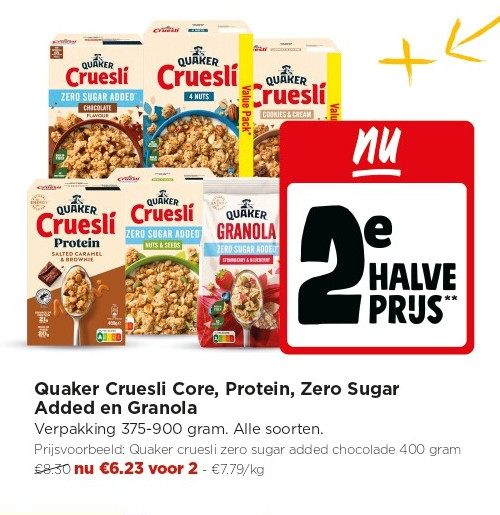 Quaker Cruesli Core, Protein, Zero Sugar Added en Granola