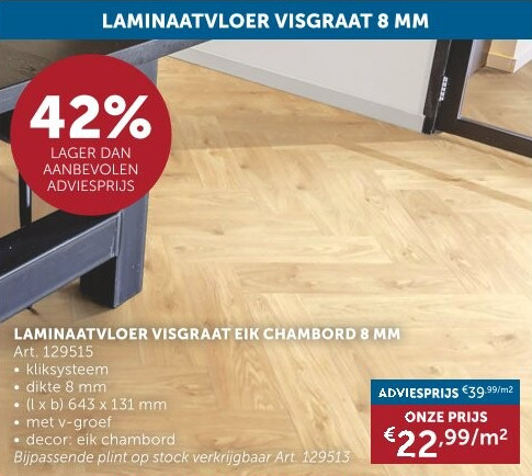 LAMINAATVLOER VISGRAAT EIK CHAMBORD 8 MM