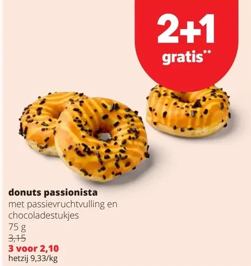donuts passionista met passievruchtvulling en chocoladestukjes