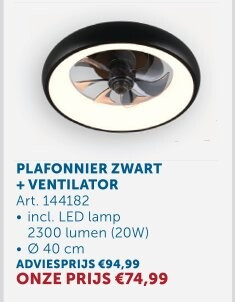 PLAFONNIER ZWART + VENTILATOR