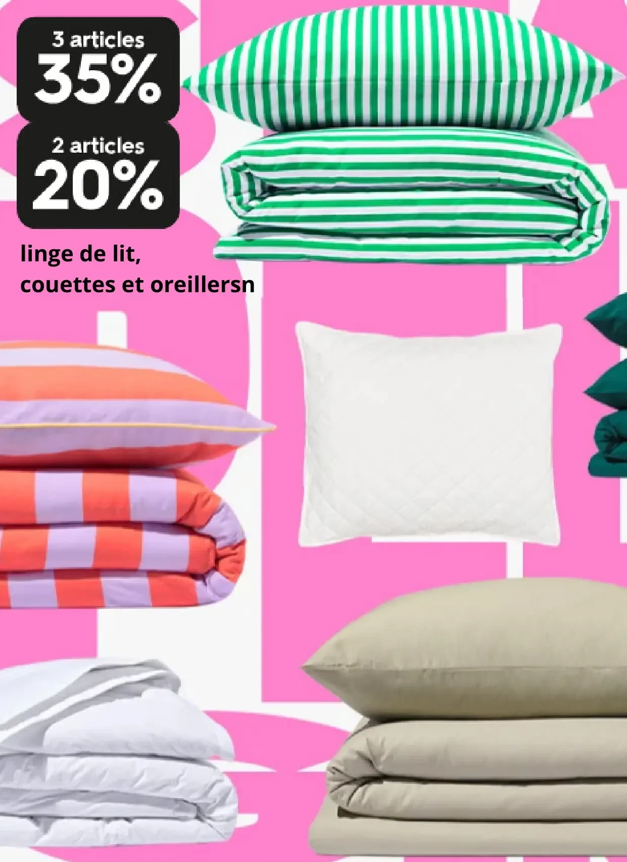 linge de lit, couettes et oreillersn