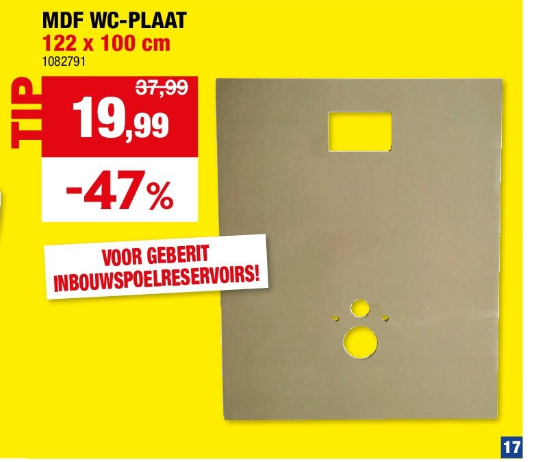 MDF WC-PLAAT 122 x 100 cm