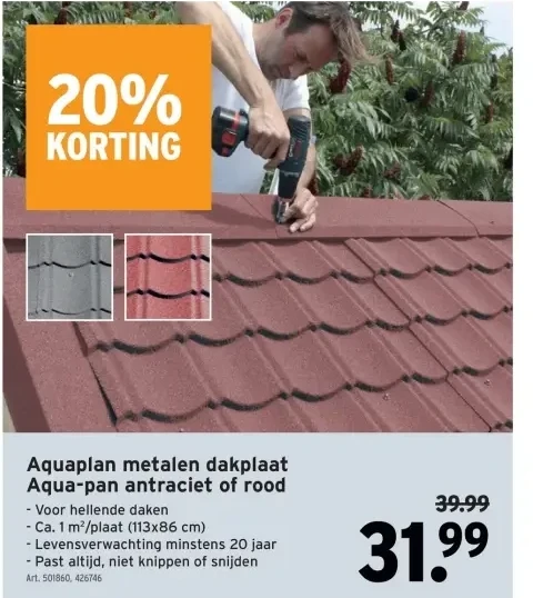 Aquaplan metalen dakplaat Aqua-pan antraciet of rood