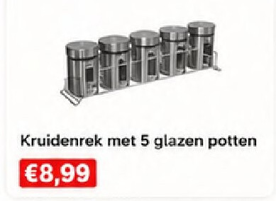 Kruidenrek met 5 glazen potten