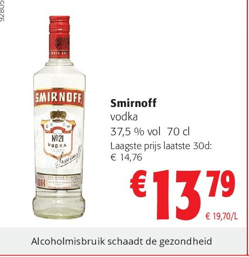 Smirnoff vodka 37,5 % vol 70 cl