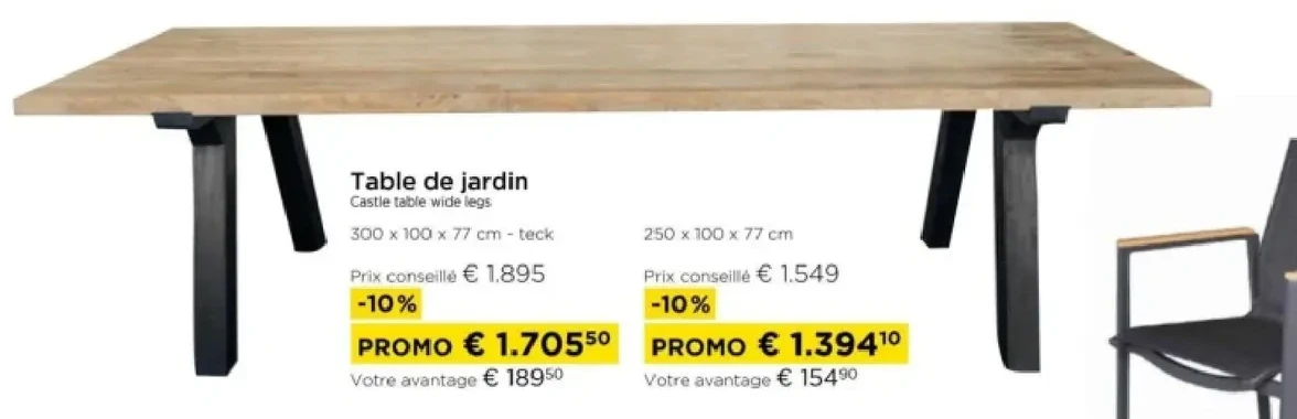 Table de jardin Castle table wide legs