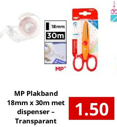 MP Plakband 18mm x 30m met dispenser – Transparant