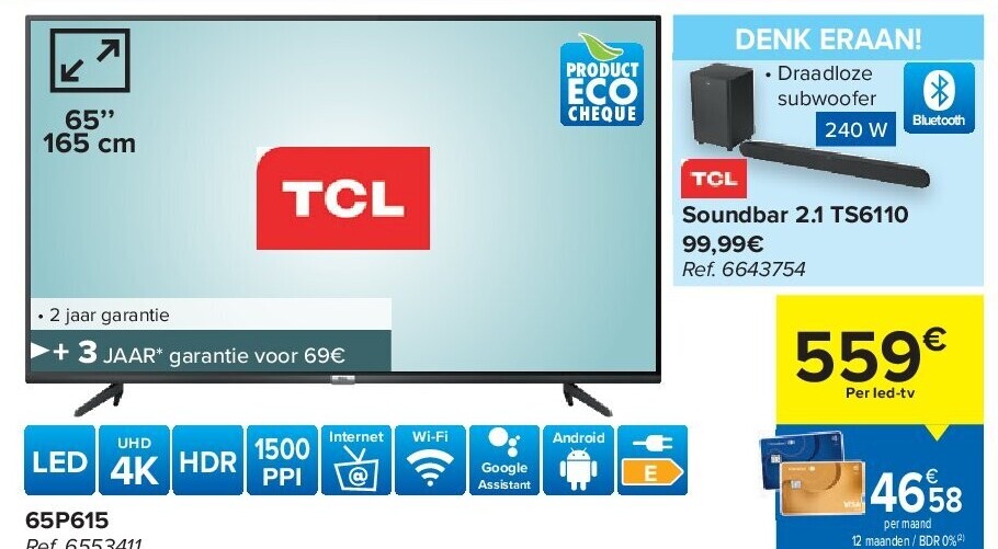 Tcl 65’’ LED Tv