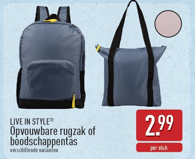 Opvouwbare rugzak of boodschappentas