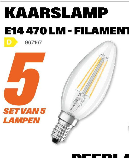 Kaarslamp E14 470 lm - filament - set van 5