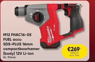 M12 FHAC16-0X FUEL accu SDS-PLUS 16mm compactboorhamer (body) 12V Li-ion Nr. 93446