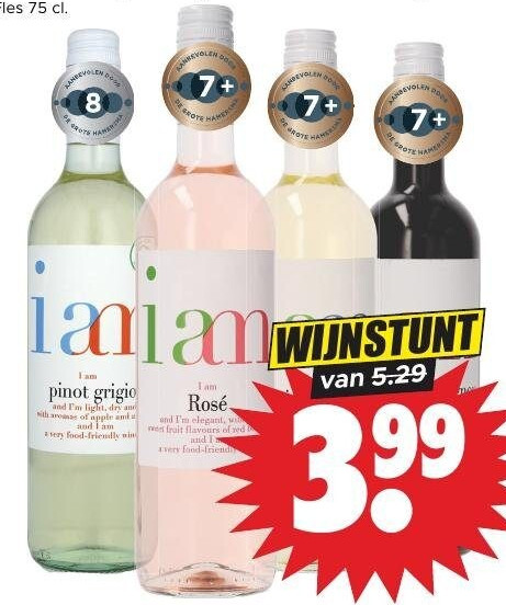 I am wijn Rosé, Pinot Grigio, Sauvignon Blanc, Cabernet Sauvignon