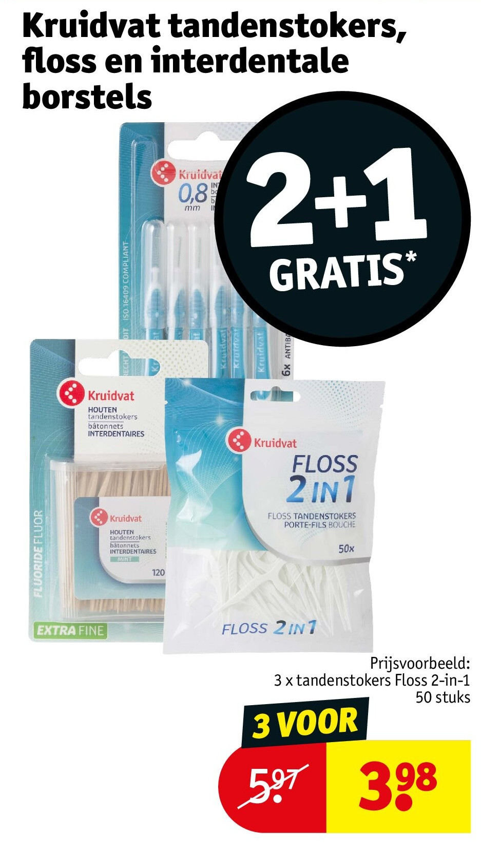 Kruidvat tandenstokers, floss en interdentale borstels 3 VOOR