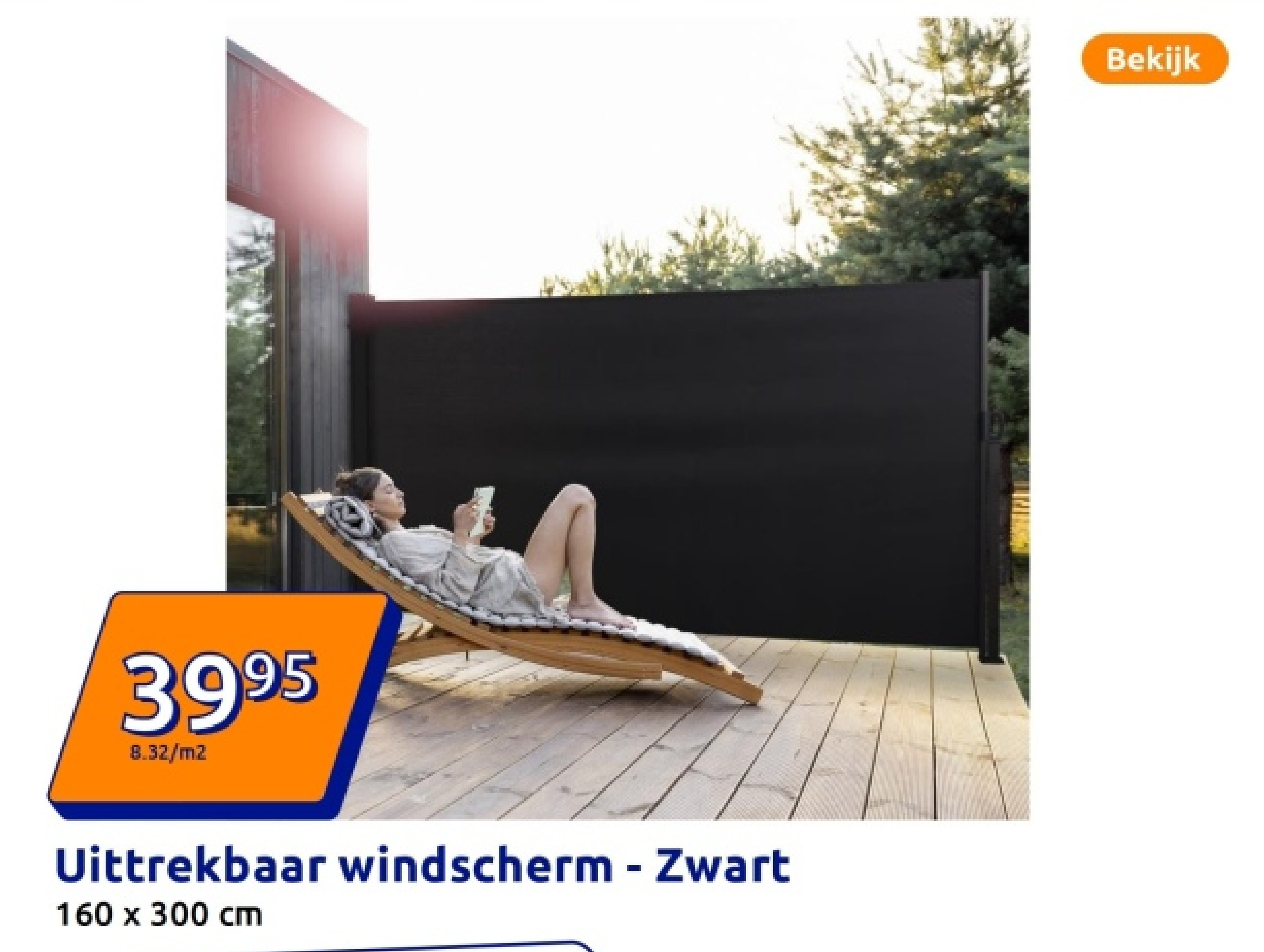 Uittrekbaar windscherm - Zwart