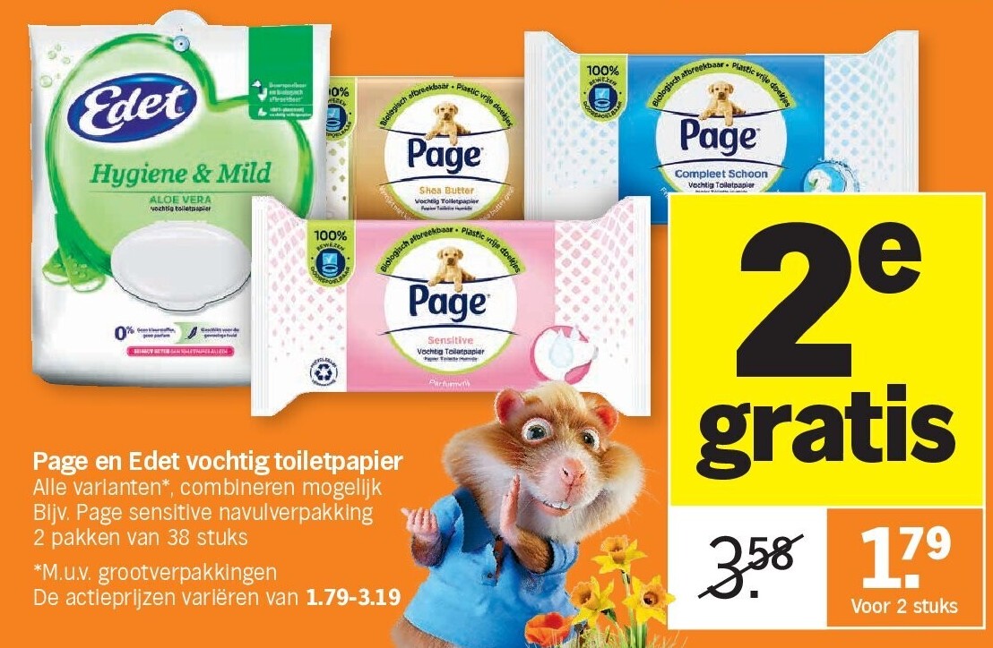Page en Edet vochtig toiletpapier