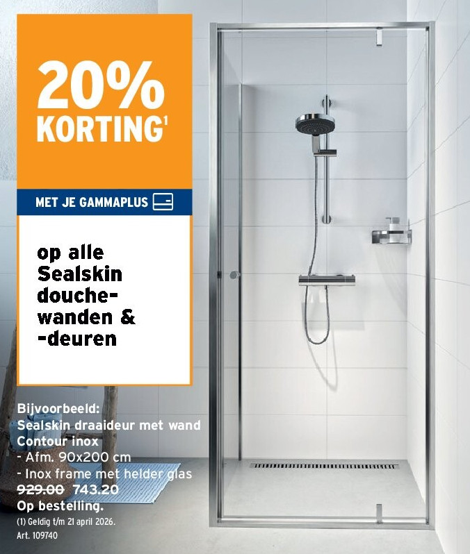Sealskin draaideur met wand Contour inox