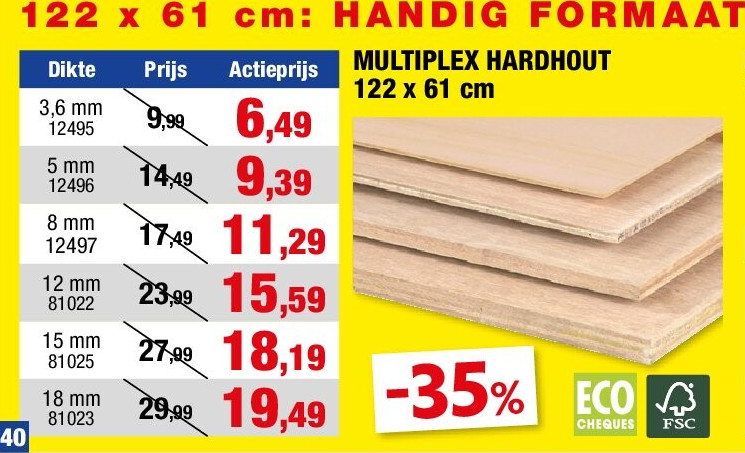 MULTIPLEX HARDHOUT 122 x 61 cm