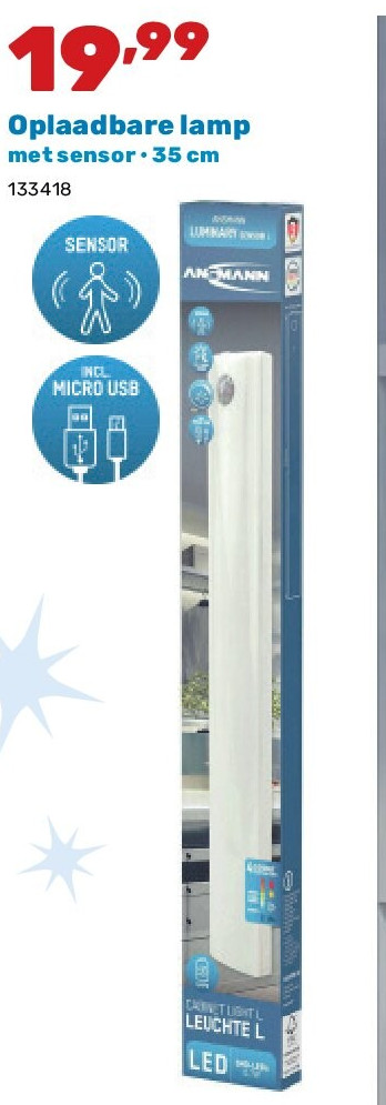 Oplaadbare lamp met sensor • 35 cm