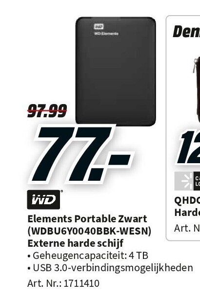 Elements Portable Zwart (WDBU6Y0040BBK-WESN) Externe harde schijf