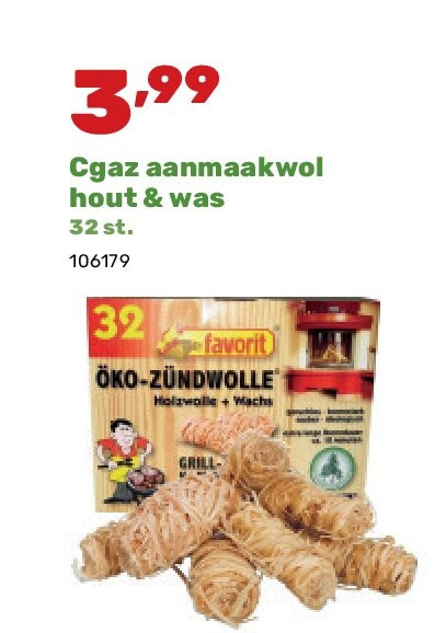 Cgaz aanmaakwol hout & was 32 st.