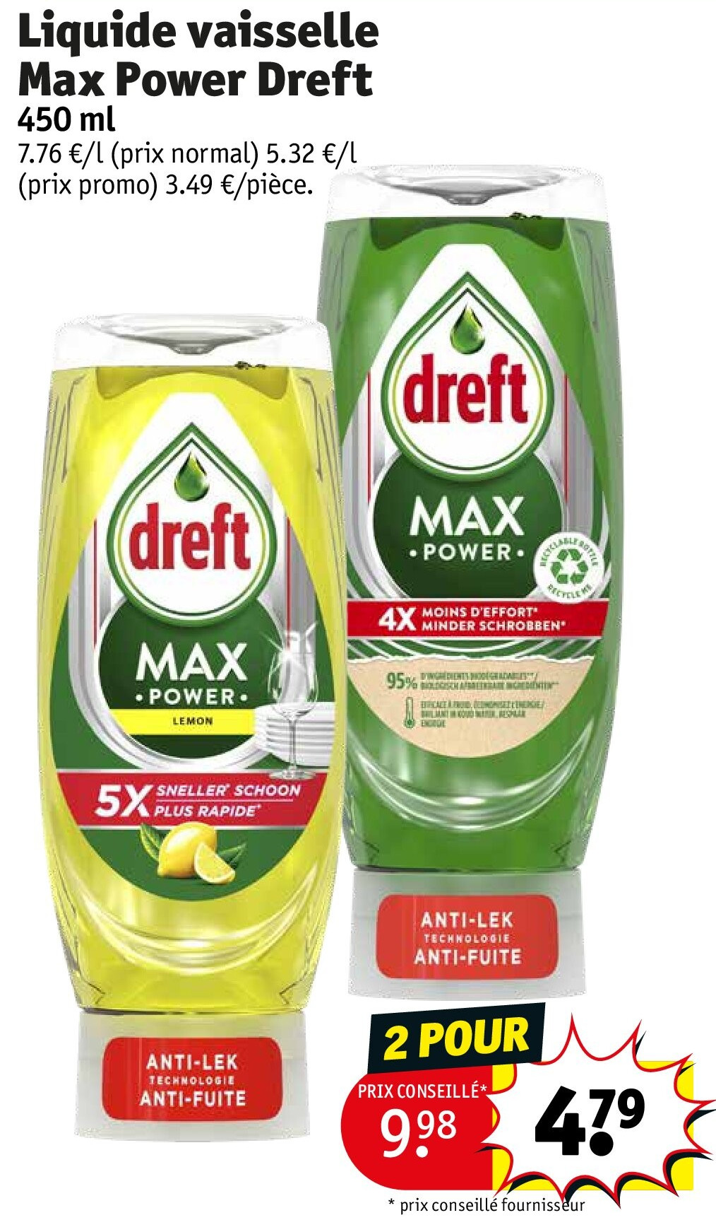 Liquide vaisselle Max Power Dreft 450 ml 2 POUR