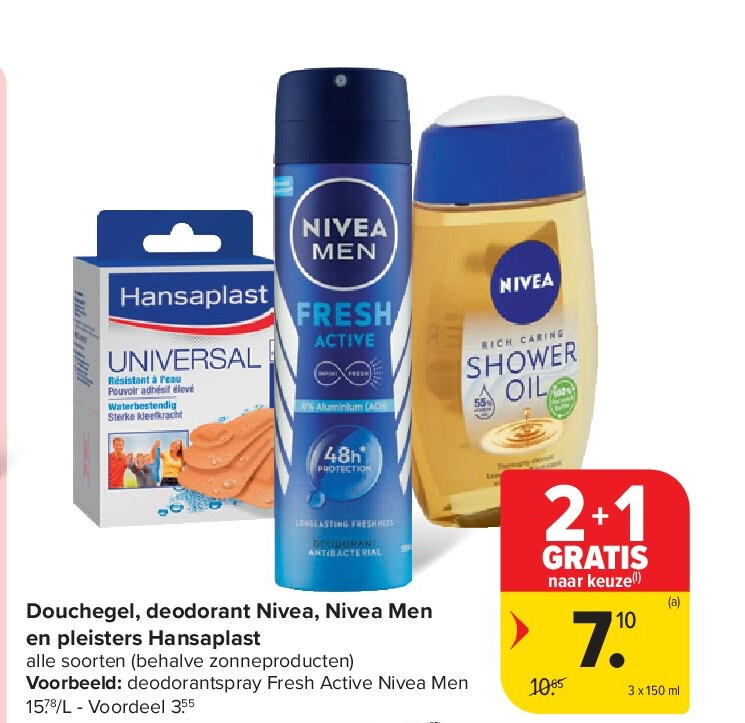 Douchegel, deodorant Nivea, Nivea Men en pleisters Hansaplast