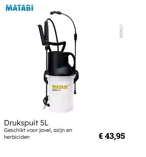 Drukspuit 5L Geschikt voor javel, azijn en herbiciden