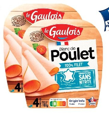 Tranches de blanc de poulet 100% filet Le Gaulois 4 tranches 160 g