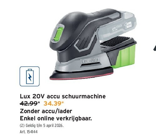 Lux 20V accu schuurmachine