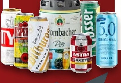 Dosenbier und 5-l-Fässer