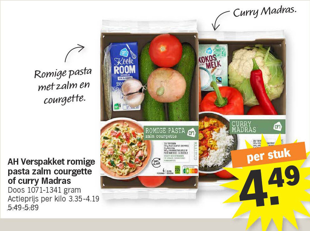 AH Verspakket romige pasta zalm courgette of curry Madras
