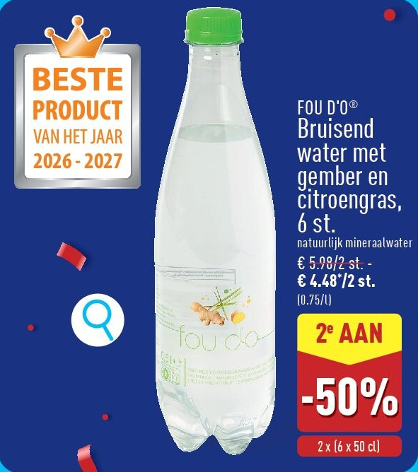 Bruisend water met gember en citroengras, 6st.
