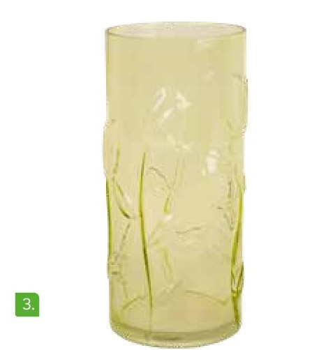 Vase en verre vert d’eau avec relief tulipes