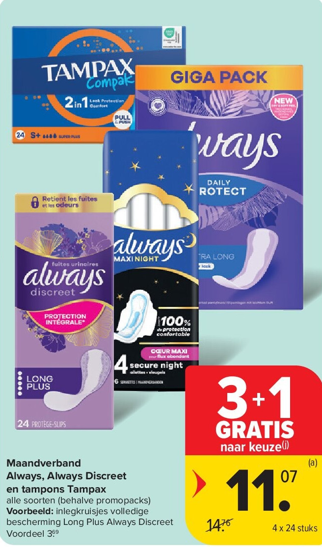 Maandverband Always, Always Discreet en tampons Tampax